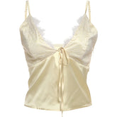 Sexy Mesh Patchwork Camisole Women Shirring Low-Neck Backless Tank Tops Hottie Street Versatile Trend Classic Outfits voguable