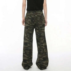 Vintage Camouflage Men's Jeans Fashion Washed Casual Wide Leg Denim Pants Autumn Winter Loose Male Trousers Old Blue 9C354 voguable