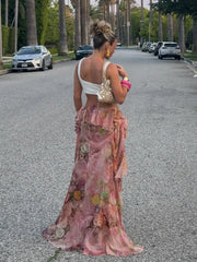 Voguable Vacation Floral Printed Ruffle Half Bodycon Skirt Low Waist Y2K Aesthetics Lace Skirt Harajuku Grunge Fairycore Clothes voguable