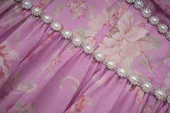 Fashion Purple Floral Pearl Studded Diamonds Dress Women's Halter Slim Fit Ankle-length Dresses Summer New 3A103 voguable