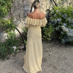 Mia Muse Women's Dresses Spring Princess Style Plain Long Sleeve Off Shoulder Flounce Side Slit Full Length Anniversary Dresses voguable