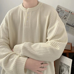 Long Sleeved T-shirt Men White Casual Round Neck T Shirt Men Streetwear Korean Loose Pleated T Shirt Mens Top Large Size 4XL voguable