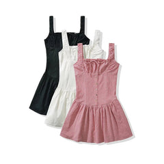 Summer Women Sexy Ruched Chest Corset Style Tank Mini Dress Low Waist Sleeveless Female Holiday Party Robe voguable