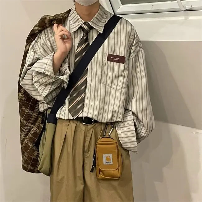 Voguable England Style Soft Cotton Fashion Shirts Single Patch Pocket Long Sleeve Standard-fit Button-down Man Casual Striped Shirt voguable