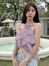 3D Floral Sweet Halter Tanks Women Elegant Fashion Sexy Cropped Camis Tanks Summer Chic Female Backless All Match Top Tanks voguable