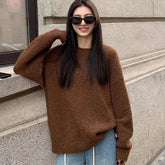 Voguable Vintage Brown Knit Sweater Women Autumn Winter Loose Casual Lazy Wind Pullovers Streetwear Harajuku Baggy Long Sleeve Jumpers voguable