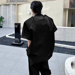 Voguable Stylish Street Letter Splicing Design Short Sleeve Tops Men's Personality Shoulder Pad Original Handsome T Shirts voguable