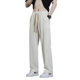 Elegant Fashion Harajuku Slim Fit Straight Pants Solid Pockets Thin Style Wide Leg Pants Loose Casual All Match Male Clothes voguable