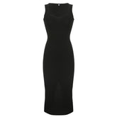 Basic Knit Long Dress Korean Fashion Square Collar Sleeveless Women's Dresses Summer Casual Y2k Vintage All-match Outftis voguable