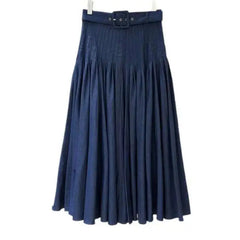 Fashion Pleated Denim Skirt Women's High Waisted Large Swing Long Skirts 2025 Summer New Tide voguable