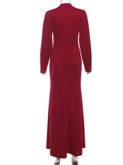 Voguable Single-Button Maxi Dress Women Front Split Full Sleeve v-Neck Elegant Classic Office Streetwear Fashion Slim Vestidos voguable