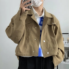 Spring Clothing Men's Leisure Short Jacket Streetwear Solid Color Button-down Collar Korean Harajuku Long Sleeve Luxury Coats voguable