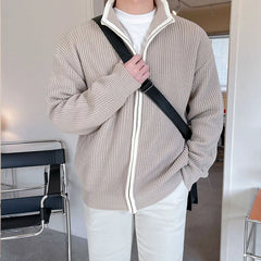 Winter Men's Luxury Knitted Zipper Cardigan Sweater Stand Collar Solid Color Long Sleeve Casual Streetwear Loose Coat voguable
