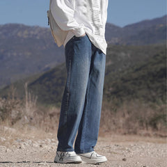 Spring Autumn New Fashion Korean Loose Straight Jeans Men Baggy Pants Elastic Waist Wide Leg Casual Pants Men's Clothes 5 Colors voguable