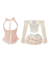 Voguable Chic Japanese Style Kawaii Clothing 3 Piece Skirts Set Women Bodycon Slim Even Party Clothing Autumn Lolita Suits Y2k Crop Tops voguable