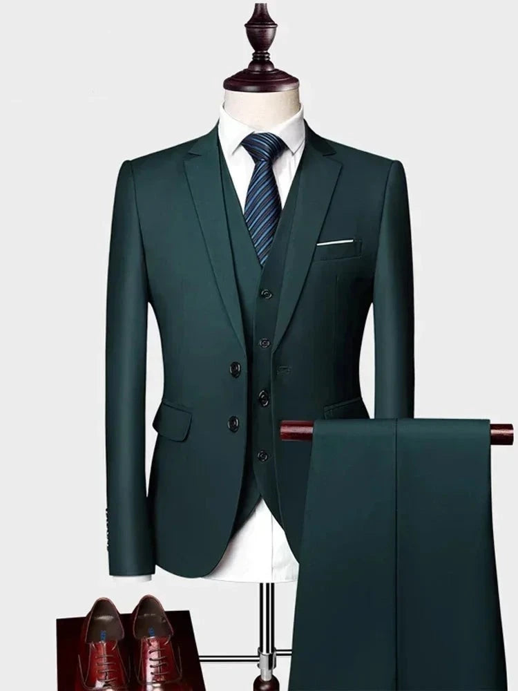 Voguable ( Jacket +Vest+ Pants ) Luxury Men's High-end Brand Solid Color Business Office Suit 3Pcs & 2Pcs Groom Wedding Party Suit Tuxedo voguable