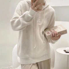 Hooded Sweater for Women Loose Button Front Long Sleeve Rib Knit Pullovers Hoodie Fall Winter Teen-girl Casual Chic Outfit voguable