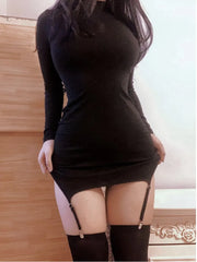 Sexy Long Sleeve Mini Dress Socks NEW High Waist Thin O Neck Elegant Fairy Women Korean Hot Sexy Dresses Autumn 763G voguable