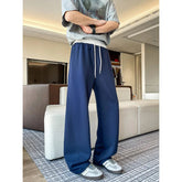 Men Spring Casual Sweatpants Elastic Waist Straight Wide Leg Joggers Plus Size Solid Color Minimalist Patchwork Comfort Pants voguable