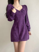 Purple Loose Corduroy Long-Sleeve Dress mysite
