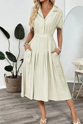 Voguable Women's Dress Solid Color Collar Shirt Dress Summer New Casual Commuter Women's Wear voguable
