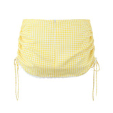 Hotsweet Girl Sexy Low Waist Drawstring Mini Skirt Lace Spliced Back Zipper Summer Plaid Skirts Cotton