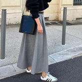 Retro Chic High Waist Gray Elegant Women Skirt Solid Color Zipper Pleat Long Skirt Fashion Office Lady Woman Clothing 2025 New voguable