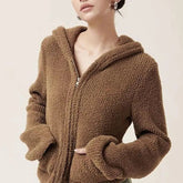 Voguable Autumn Winter Women Flare Sleeve Sweaters Coats Hooded Solid Zipper Pockets Vintage Lazy Wind Feather Down Cardigan Knit Tops voguable