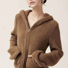 Autumn Winter Women Flare Sleeve Sweaters Coats Hooded Solid Zipper Pockets Vintage Lazy Wind Feather Down Cardigan Knit Tops voguable