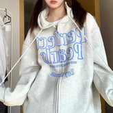 Voguable American Vintage Hip Hop Graphic Simple Gray Hoodies Jackets Autumn Winter Zip Up Sweatshirt Men Women Loose Oversized Harajuku voguable