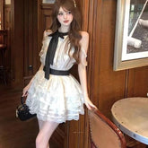 Voguable Lace O Neck Vintage Dinner Night Princess Dress A Line Lace Up Sweet Korean Baby Doll Dress Kawaii Fashion Women Dress New voguable