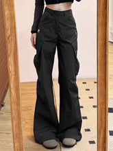 Voguable Korean Cargo Pants for Women Hiah Waist Pockets Casual Fashion Trousers New Bottoms High Waist Black Vintage Pantalon Femme voguable
