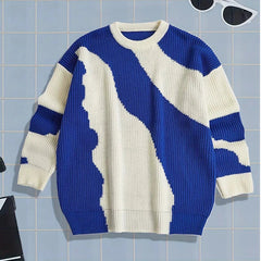 New Japanese Trendy Men Sweater High Street Patchwork Knitted O Neck Long Sleeve Pullover Casual Loose Premium Quality Knitwear voguable
