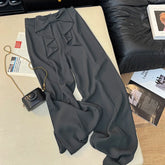 Voguable Streetwear Black Wide Leg Pants Women Fashion Bow Baggy Suit Pants Summer Ladies Korean High Waist Casual Straight Trousers New voguable