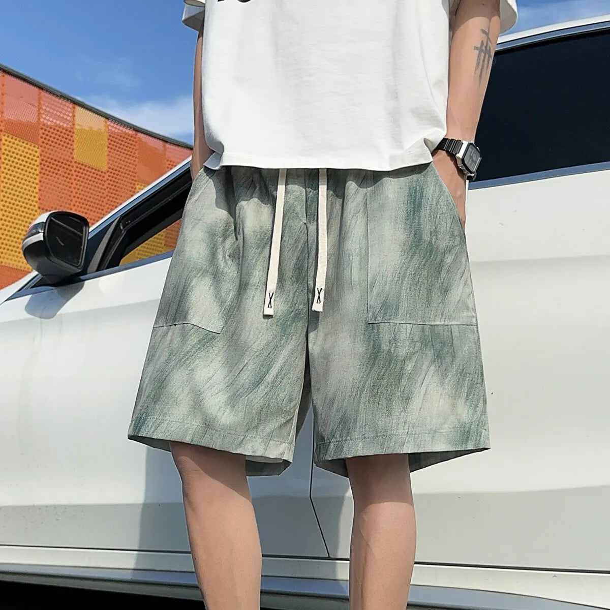 Voguable Men's plus Size 5-Inch Casual Tie-Dye Print Shorts M-XXXXXL Elastic Waist Summer Streetwear Hawaiian Beach Trendy Clothing voguable