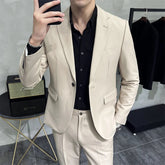 Voguable Men formal suit two-piece suit (jacket+pants)solid color fashion business office dress wedding party high-quality suit two-piece voguable
