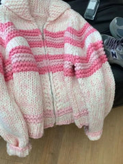 Lazy Wind Women Sweet Cute Cardigan Sweaters Vintage Striped Long Sleeve Loose Knitted Jacket Fall Winter Soft Warm Female Tops voguable