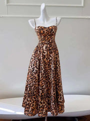 Leopard-print Design Women's Long Dresses Slash Collar High Waist Sleeveless Elegant Dress Female Autumn 2025 New voguable