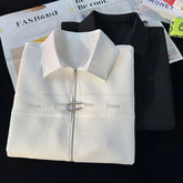Niche Design Zipper Shirt Men's Short-sleeved Summer 2025 New Waffle High-end Casual Shirt Hip Hop Unisex Zipper Blouse voguable