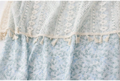 Voguable Women's New French Seaside Resort Style Tassel Lace Suspender Dresses Female Summer Fake Two-piece Mid-length Floral Fairy Dress voguable