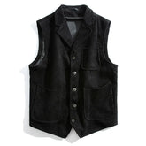 Men's Vest Coffee Black Corduroy Tweed Tailored Collar Retro Tooling Waistcoat Single Breasted 3 Pockets Vintage Wedding Vest voguable