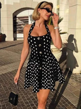 Halter Backless Polka Dot Dress For Women Fashion Square Collar Sleeveless High Waist A-line Knit Mini Dress Elegant voguable