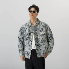 Autumn Men's Denim Coat Printed Hole New Vintage Denim Coats High Street Ruffian Handsome Versatile Fashion Coat Men Jacket voguable