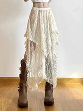 Asymmetrical Women Lace Skirt Vintage Y2K Aesthetic Summer Fashion High Waist Mid Skirts Ladies Holiday Outfits New voguable