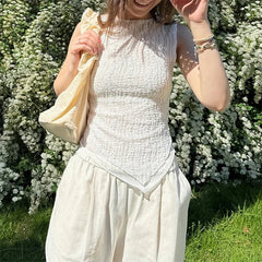 Irregular Tank Top y2k Clothes Women Solid Color Round Neck Sleeveless T Shirt Vest 2000s Aesthetic Clothing Streetwear voguable