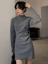 Voguable French Elegant Mini Dress Women Autumn Long Sleeve Slim Fit Office Lady Vintage Dress Hotsweet Solid Simple Aesthetic New Dress voguable