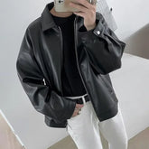 PU Leather Jacket Men Autumn and Winter Trend Black Motorcycle Jacket American Retro Loose Casual Lapel Zipper Coat Men voguable