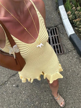 Knit Ruffled Hollow Out Mini Dress Female V-Neck See-Through Holiday Beach Casual Clothes Summer Women's Knitwear Dress voguable