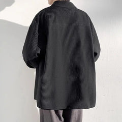 Spring Autumn New Fashion Turn-down Collar Long Sleeve Solid Color Striped Blouse Men's Clothing Korean Button All-match Shirts voguable