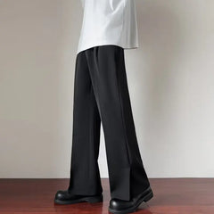 Fashion Spring Autumn Men Split High Waist Trousers Male Long Thin Solid Color Pant Men's Casual Straight Suit Pants voguable